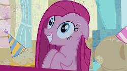 Size: 500x281 | Tagged: safe, screencap, pinkie pie, g4, party of one, animated, contemplating insanity, female, insanity, insanity face, pinkamena diane pie