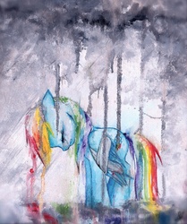 Size: 1537x1839 | Tagged: safe, artist:featherbolt, rainbow dash, g4, crying, rain, sad, traditional art