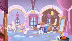 Size: 1920x1080 | Tagged: safe, artist:kluknawa235, rarity, sweetie belle, g4, carousel boutique, sad, shocked