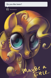 Size: 596x900 | Tagged: dead source, safe, artist:dimespin, artist:mylittlebeekeeper, bumblesweet, bee, pony, g4, boop, bust, cute, female, looking at you, mylittlebeekeeper, portrait, smiling, solo