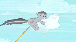 Size: 639x360 | Tagged: safe, screencap, rainbow dash, pegasus, pony, g4, the return of harmony, animated, cloud, cloudy, discorded, female, flying, offscreen character, solo