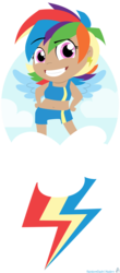 Size: 528x1200 | Tagged: safe, artist:raygirl, rainbow dash, human, g4, belly button, chibi, female, grin, humanized, lineless, simple background, smiling, solo, spread wings, transparent background, winged humanization, wings