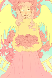 Size: 1292x1933 | Tagged: safe, artist:comboni, fluttershy, human, g4, clothes, humanized, skirt, winged humanization