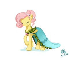 Size: 1761x1560 | Tagged: safe, artist:ellybethe, fluttershy, journey of the spark, g4, alternate hairstyle, clothes, concept art, dress