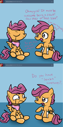 Size: 700x1400 | Tagged: safe, artist:fillyscoots42, scootaloo, pegasus, pony, robot, robot pony, ask crinkleloo, g4, comic, diaper, diaper fetish, diapered, female, filly, foal, mare, non-baby in diaper, scootabot, sitting