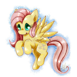 Size: 900x900 | Tagged: safe, artist:genie-chan, fluttershy, pegasus, pony, g4, female, looking at you, mare, open mouth, solo, spread wings, three quarter view, wings