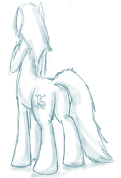 Size: 487x711 | Tagged: safe, artist:kaykay430, centaur, ponytaur, taur, anthro centaur, butt, monochrome, plot, sketch, solo