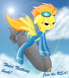 Size: 1417x1587 | Tagged: safe, artist:spitshy, spitfire, pegasus, pony, g4, atomic bomb, beach ball, bomb, duo, goggles, latex, latex suit, riding a bomb, wonderbolts uniform