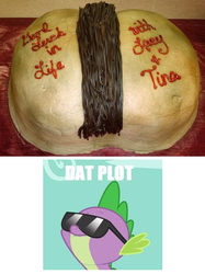 Size: 400x536 | Tagged: safe, spike, g4, butt, cake, cake wrecks, food, plot, sunglasses, the ass was fat