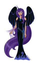 Size: 3793x5916 | Tagged: safe, artist:silverarrow87, oc, oc only, oc:nyx, anthro, fanfic:past sins, anthro oc, collarbone, cutie mark, horn, horned humanization, humanized, long hair, older, older nyx, signature, simple background, solo, transparent background, winged humanization