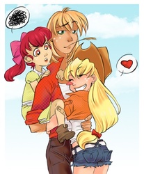 Size: 532x644 | Tagged: safe, artist:zoe-productions, apple bloom, applejack, big macintosh, human, g4, bbbff, humanized, midriff