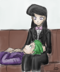 Size: 659x800 | Tagged: safe, artist:johnjoseco, artist:michos, octavia melody, spike, human, g4, duo, female, humanized, male, ship:spiketavia, shipping, straight