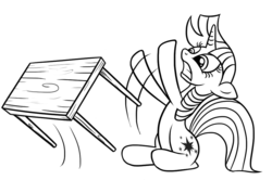 Size: 1000x664 | Tagged: safe, artist:dori-to, twilight sparkle, g4, monochrome, table, table flip