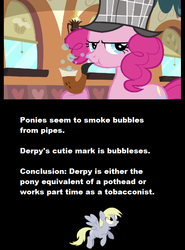 Size: 686x926 | Tagged: safe, derpy hooves, pinkie pie, g4, insane fan theory, meta, text