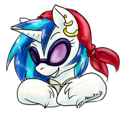 Size: 591x538 | Tagged: safe, artist:feniiku, dj pon-3, vinyl scratch, pony, g4, bandana, earring, pirate, solo