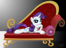 Size: 1280x940 | Tagged: safe, artist:aleximusprime, rarity, pony, unicorn, g4, couch, fainting couch, female, head on hoof, horn, looking at you, mare, pose, smiling, solo