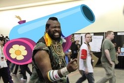 Size: 960x640 | Tagged: safe, human, a-team, b.a. baracus, bad photomanip, cosplay, irl, irl human, party cannon, photo