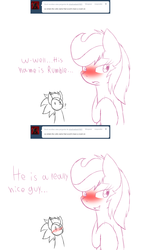 Size: 1144x1998 | Tagged: safe, artist:tails-doll-lover, rumble, scootaloo, g4, ask, blushing, female, male, ship:rumbloo, shipping, straight, teenage crusaders answers, teenager, tumblr