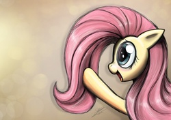 Size: 1404x991 | Tagged: safe, artist:dori-to, fluttershy, pegasus, pony, g4, abstract background, female, mare, open mouth, solo