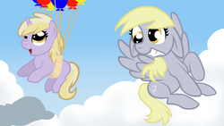 Size: 1366x768 | Tagged: safe, artist:kashimusprime, derpy hooves, dinky hooves, g4