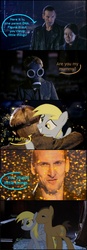 Size: 483x1390 | Tagged: safe, derpy hooves, doctor whooves, time turner, pegasus, pony, g4, clothes, comic, crossover, doctor who, female, gas mask, hug, jamie (doctor who), jumper, mare, nancy (doctor who), ninth doctor, peacoat, trenchcoat