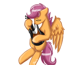 Size: 1500x1500 | Tagged: safe, artist:pikkinon, scootaloo, pony, g4, adult, bass guitar, female, musical instrument, older, scootabass, simple background, solo, white background