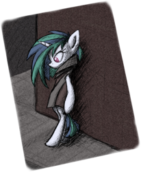 Size: 1347x1632 | Tagged: safe, artist:stridah, dj pon-3, vinyl scratch, pony, unicorn, g4, bipedal, clothes, female, solo