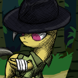 Size: 800x800 | Tagged: safe, artist:stridah, daring do, pegasus, pony, g4, bandage, female, hat, injured, mare, solo