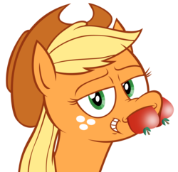 Size: 2000x1932 | Tagged: safe, artist:hotdiggedydemon, applejack, earth pony, pony, .mov, g4, female, jappleack, mare, silly, silly pony, simple background, transparent background, vector