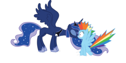 Size: 1600x809 | Tagged: safe, artist:onyx123, princess luna, rainbow dash, alicorn, pegasus, pony, g4, blushing, cloud, duo, eyes closed, female, kissing, lesbian, mare, ship:lunadash, shipping, simple background, sitting, surprise kiss, transparent background