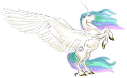 Size: 1140x697 | Tagged: safe, artist:hitsujifox, princess celestia, alicorn, horse, pony, g4, female, mare, realistic, rearing