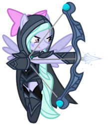Size: 3059x3531 | Tagged: safe, artist:he4rtofcourage, flitter, pegasus, semi-anthro, g4, armor, arrow, bipedal, bow (weapon), bow and arrow, crossover, dota, dota 2, drow ranger, female, high res, mare, simple background, transparent background, traxex