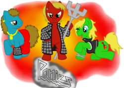 Size: 900x639 | Tagged: safe, artist:spottycows, glenn tipton, judas priest, k.k. downing, ponified, rob halford