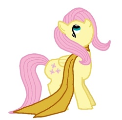Size: 500x490 | Tagged: safe, fluttershy, pegasus, pony, g4, clothes, cyborg 009, female, folded wings, looking up, mare, profile, scarf, simple background, solo, standing, white background, wings