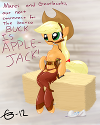 Size: 1280x1600 | Tagged: safe, artist:gavalanche, applejack, earth pony, pony, semi-anthro, g4, belly, belly button, bridle, female, mare, ribcage, sitting, solo, sternocleidomastoid, tack