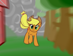 Size: 900x690 | Tagged: safe, artist:whatsapokemon, applejack, earth pony, pony, g4, action pose, female, mare, solo