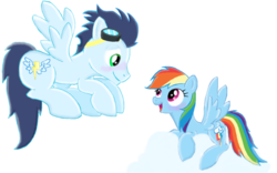 Size: 900x563 | Tagged: safe, artist:zorbitas, rainbow dash, soarin', pegasus, pony, g4, blushing, cute, dashabetes, duo, female, male, mare, ship:soarindash, shipping, simple background, stallion, straight, transparent background