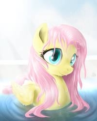 Size: 2000x2500 | Tagged: safe, artist:mlpanon, fluttershy, pegasus, pony, g4, beautiful, behaving like a duck, cute, female, flutterduck, high res, mare, pegaduck, shyabetes, solo, water, wet mane