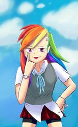 Size: 518x845 | Tagged: safe, artist:winded-wolf, rainbow dash, human, g4, clothes, female, high school, humanized, school, schoolgirl, solo