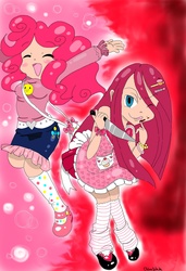 Size: 1366x2000 | Tagged: safe, artist:tehchibihatter, pinkie pie, human, g4, clothes, duality, female, humanized, knife, pinkamena diane pie, skirt, solo