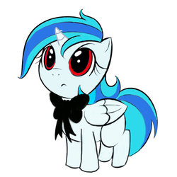 Size: 700x700 | Tagged: safe, dj pon-3, vinyl scratch, alicorn, pony, g4, alicornified, bow, cute, female, filly, frown, glare, looking up, race swap, recolor, ribbon, simple background, solo, vinylcorn, white background