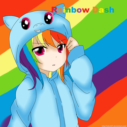 Size: 1000x1000 | Tagged: safe, artist:fuko221, rainbow dash, human, g4, clothes, female, humanized, onesie, pajamas, solo