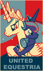 Size: 2902x4800 | Tagged: safe, artist:90sigma, artist:herbsmoker, princess celestia, princess luna, alicorn, pony, g4, female, high res, hope poster, hug, mare, propaganda, shepard fairey, united equestria