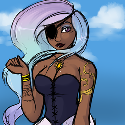 Size: 500x500 | Tagged: artist needed, safe, princess celestia, human, g4, breasts, clothes, dark skin, eyepatch, female, humanized, solo