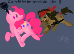 Size: 1920x1408 | Tagged: safe, artist:athyess, pinkie pie, g4, bottle, crossover, jack sparrow, pirates of the caribbean, ponified, rum