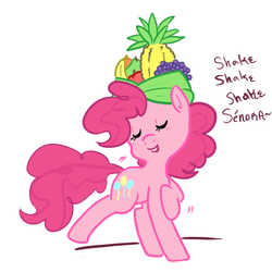Size: 500x500 | Tagged: safe, artist:mt, pinkie pie, pony, g4, dancing, female, fruit, jump in the line, solo, song reference