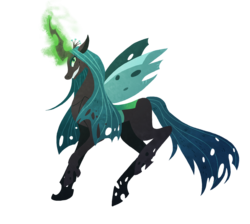 Size: 880x787 | Tagged: safe, artist:pablokitsune, queen chrysalis, changeling, changeling queen, g4, crown, female, glowing horn, horn, jewelry, regalia, simple background, solo, transparent background