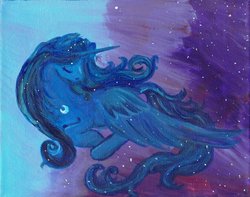 Size: 900x710 | Tagged: safe, artist:uncrystalclear, princess luna, pony, g4, eyes closed, female, prone, solo, traditional art