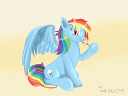 Size: 900x675 | Tagged: safe, artist:ac-whiteraven, rainbow dash, pegasus, pony, g4, female, food, mare, popsicle, sitting, solo
