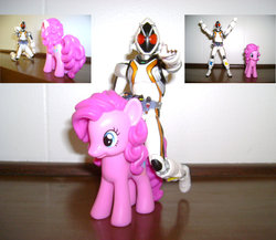 Size: 1024x889 | Tagged: safe, artist:bookishdelight, pinkie pie, g4, irl, kamen rider, kamen rider fourze, photo, toy